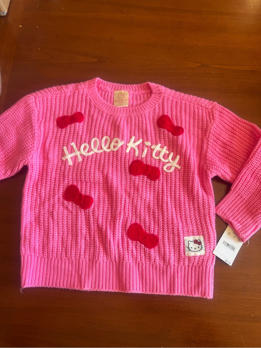 Hello Kitty Bright Pink Knit Sweater with Red Bows